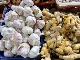 Ginger and garlic used for healing and cooking in farmer's market