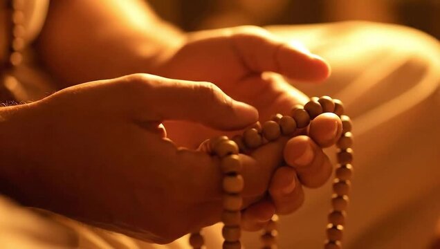 iskcon hands holding prayer beads during meditation