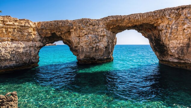 Natural rock arch overlooking the Mediterranean Sea, a site of erosion risk