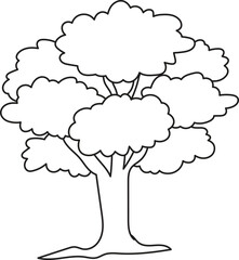 Vector a simple line drawing of a deciduous tree with a full canopy, isolated on a white background