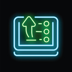 Neon green online survey on a laptop screen glowing on a black background