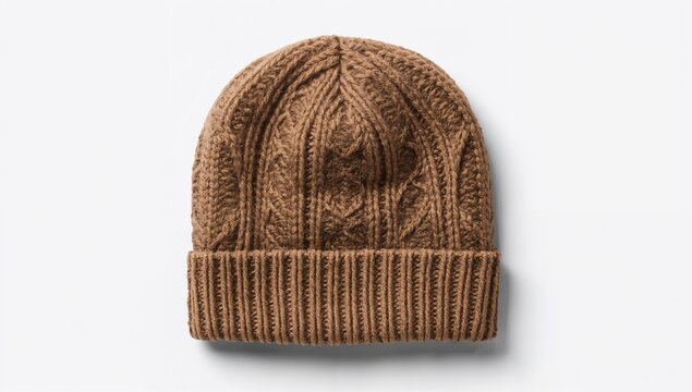 Thick woolen brown beanie ideal for cold winter days, shown on a white background.