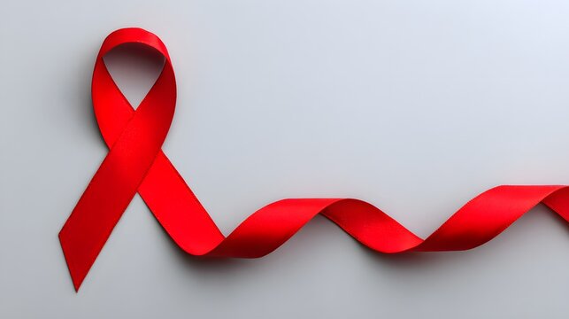 Awareness symbol featuring a bright red ribbon elegantly flowing across a light background