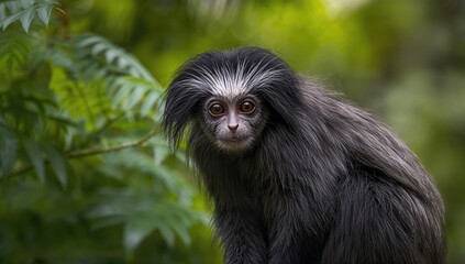 Obraz premium Black tufted marmoset in park setting, highlighting urban wildlife interaction