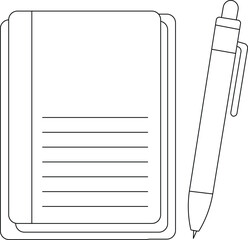Vector stack of blank paper pages with lines and a pen, isolated on white background