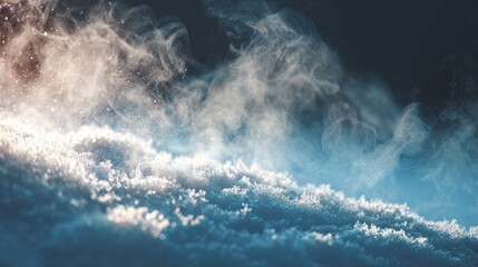 Fototapeta premium Close-up of cold breath vapor over sparkling snow texture