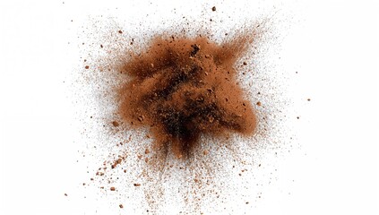 Brown dust and dry soil explosion against a white backdrop, potential allergen risk