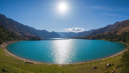 Fototapeta premium Lake Hazor Chasma in the Fann Mountain Range