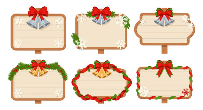Festive christmas sign set with ribbons and snowflakes for seasonal greetings