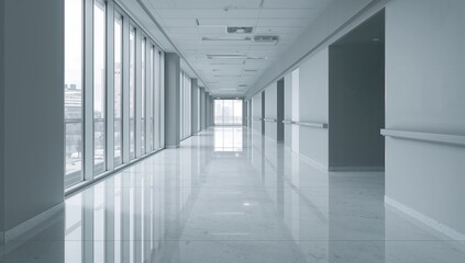 Empty hallway in a contemporary office space, reflecting isolation