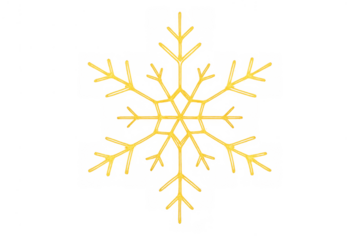Golden snowflake design symbolizing winter holidays, ice crystals, and festive decoration, on transparent background