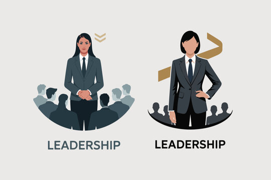 Two business leaders stand tall with diverse teams supporting them embodying the essence of effective leadership and team empowerment in professional settings.