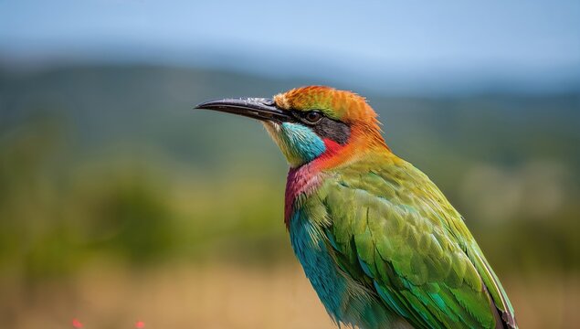 European bee-eater in vibrant outdoor setting, showcasing vivid feather colors, avian beauty, seasonal change