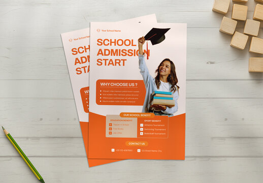 Modern School Admission Flyer Design Layout with Orange Accents