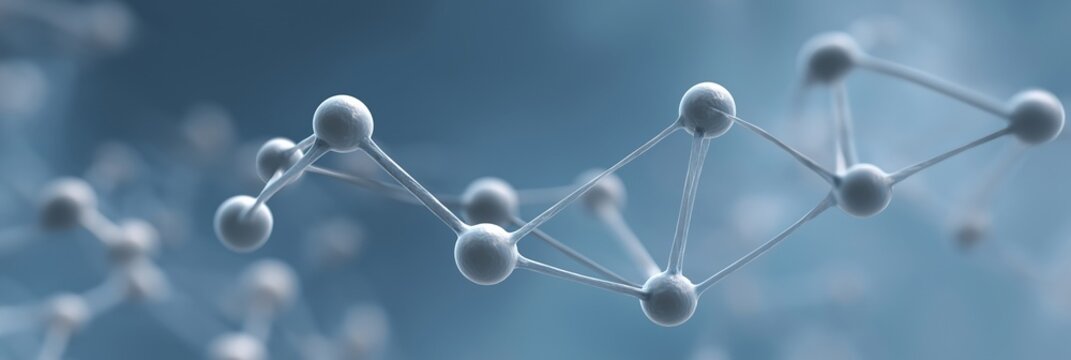 Close-up of molecular structure with blue background highlighting atomic connections
