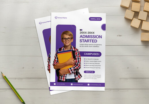 Modern School Admission Flyer Design Layout with Purple Accents