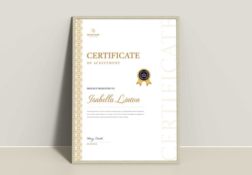 Luxury Award Certificate Design Template with Portrait Gold Accents Pattern