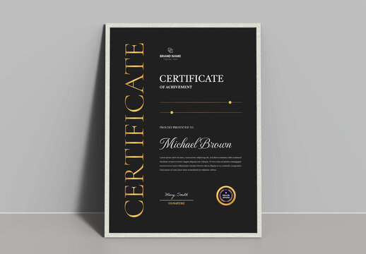 Luxury Black and Gold Award Certificate Design Layout