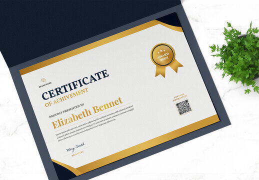 Elegant Gold Certificate Award Template of Achievement and Appreciation