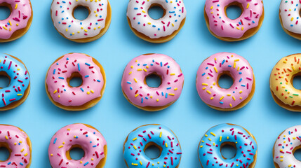 Playful pastel donuts with vibrant sprinkles, perfect for National Donut Day or whimsical dessert-themed celebrations