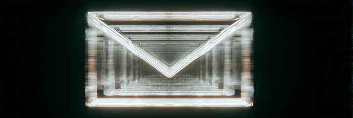 Glowing, ethereal envelope hologram symbolizes digital correspondence magic, echoing World Post Day and futuristic tech innovations