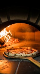 Pizza Baking in a Wood-Fired Oven - A Culinary Delight.