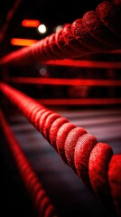 Close Up Red Boxing Ring Ropes At Night
