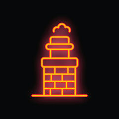 Vibrant neon sign depicting a brick chimney with smoke rising from its top