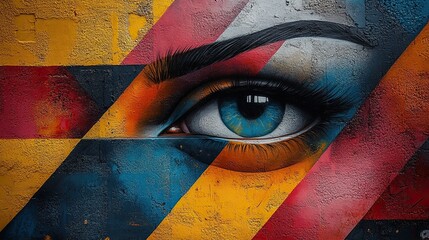 Vibrant Abstract Eye Mural on Urban Wall