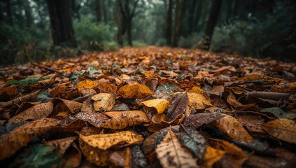 Obraz premium Heap of soaked leaves in the rainy period