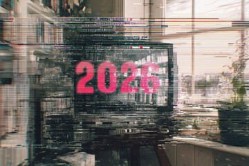 Ethereal glitch art captures vintage TV in digital dystopia, envisioning Cyber Monday's retro-future shopping chaos, temporal distortion pulsing