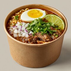 Birria ramen noodle soup with beef and egg