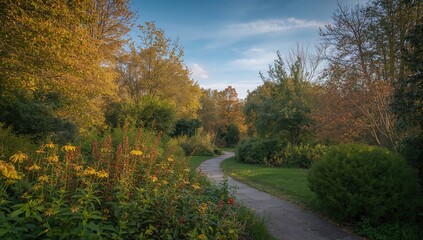 Obraz premium A snapshot capturing the essence of a garden in autumn with vibrant flowers and lush greenery