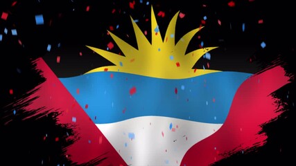 Antigua and Barbuda flag brush transition, with confetti effect on transparent background. 4K video