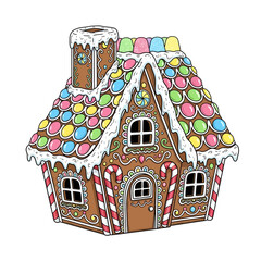 Whimsical Gingerbread House Adorned with Colorful Candies and Frosting - A Festive Holiday Treat