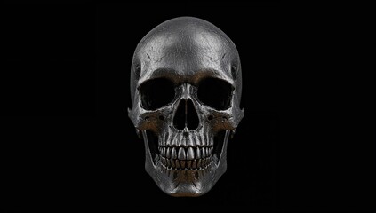 Fototapeta premium A metallic skull design crafted through generative AI techniques, showcasing innovative digital artistry