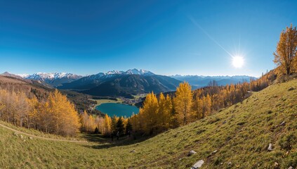 Fototapeta premium Bright and Cheerful Autumn Day in the Alps, Seasonal Change