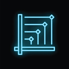 Glowing neon blue icon representing a machine learning algorithm with lines and nodes
