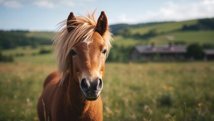 Obraz premium Close-up photo of a pony showing expression, taken outdoors in a rural setting