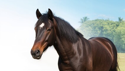 Obraz premium Starving chestnut-colored horse