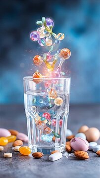 Potassium Symbol Floating from Glass Citrate 3D Render Balancing Electrolytes and Supporting Muscle Function