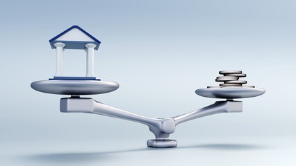 A 3D illustration symbolizes the government's fiscal balance and a large volume of tax money
