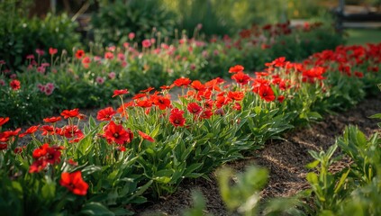 Garden flowers thriving in a vibrant setting, enhancing outdoor beauty