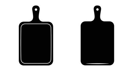 Two black cutting boards with handles shown in a simple graphic style