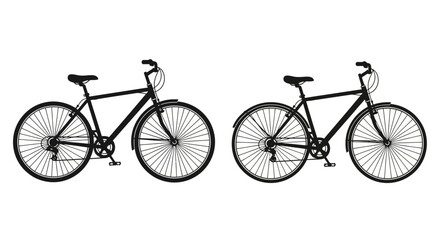 Two classic black bicycles with front baskets are displayed side by side