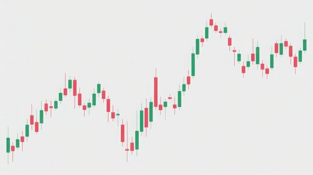 Stock market graph showing a rising trend. The chart is made up of green and red bars