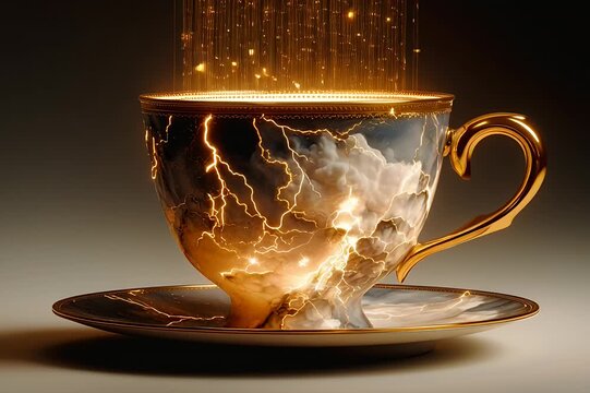 Tasse en porcelaine magique, avec &eacute;clairs et &eacute;tincelles