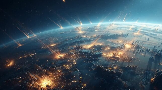 Pluie de m&eacute;t&eacute;orites sur la terre, vue de l'espace