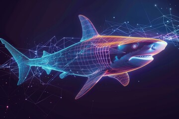 Digital Shark Swimming Abstract Network Illustration Futuristic Concept Design Technology Innovation Artificial Intelligence
