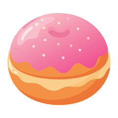 Vector illustration of a sweet chocolate donut with pink icing and cherry, a delicious dessert icon for a birthday celebration
